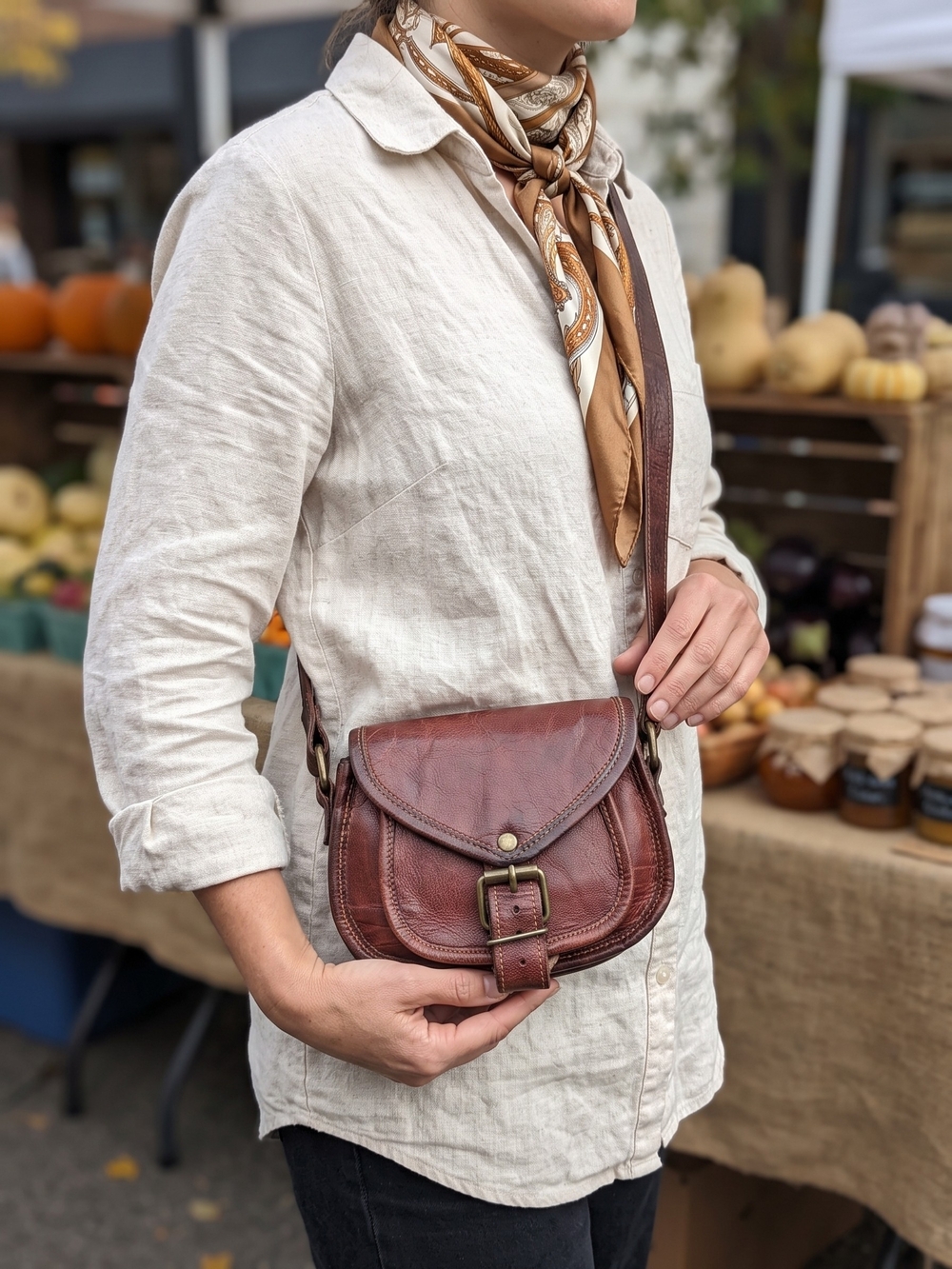 Vintage Montana Leather Crossbody Saddle Bag Western Boho Rodeo